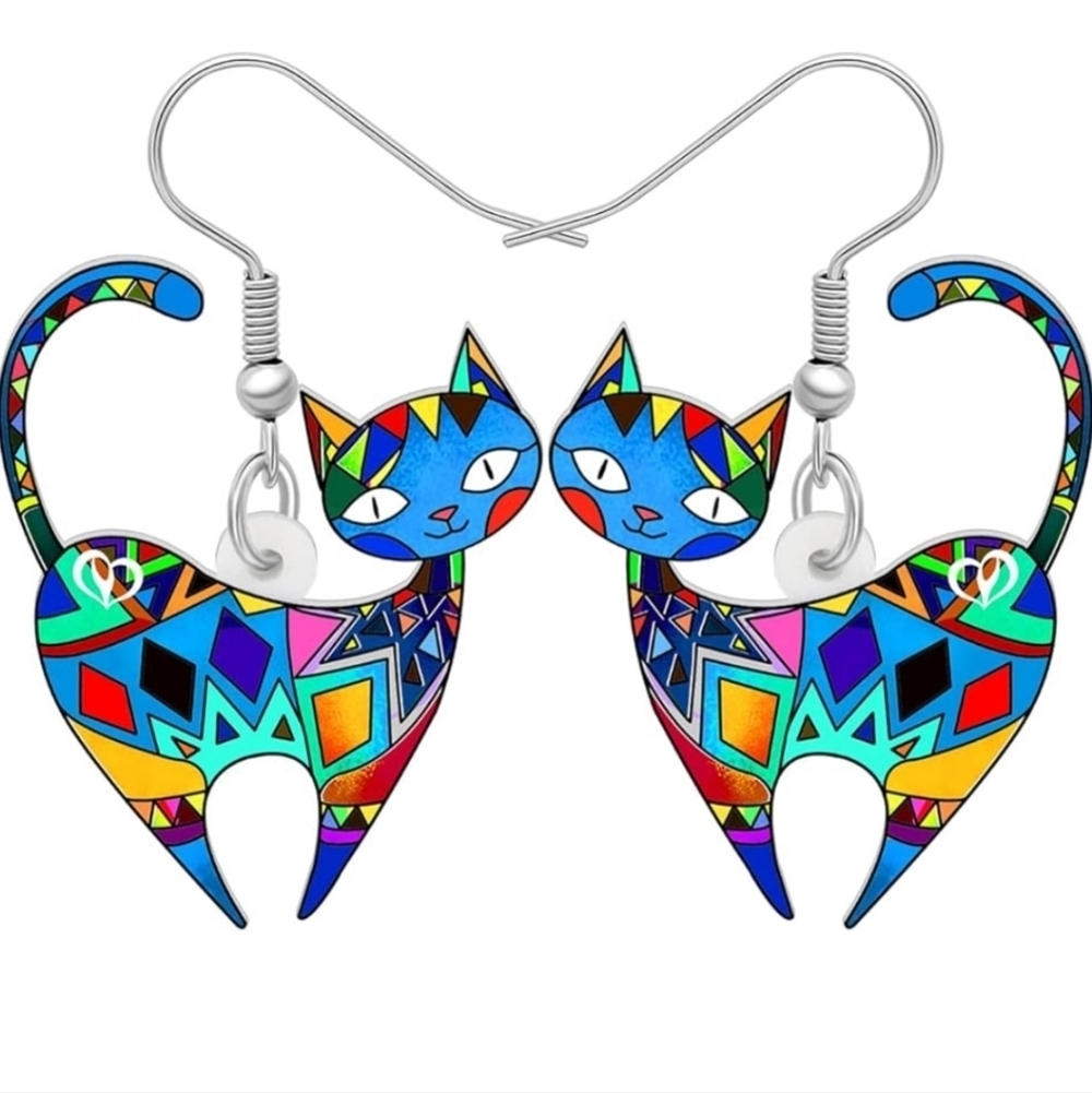 Women's jewelry unique multicolored designed cat dangle earrings!